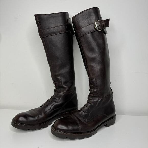 Gucci Tall Combat Brown Leather Boots 7.5 - Picture 6 of 15